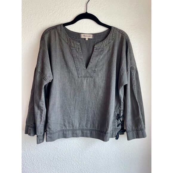 Madewell Women's Denim Side-Lace Top in Sloane Black Fadeout - Size XXS - Picture 6 of 13